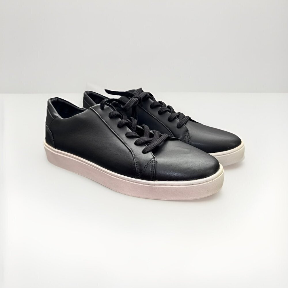 Thousand Fell Sneakers Mens 10 Black Faux Leather Low Top Lace Up Trainer Shoes